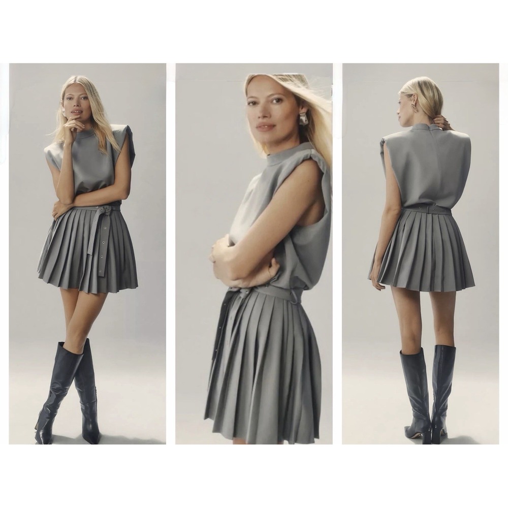 Mare Mare Pleated Belted Dress Sz L Structured Quiet Luxury Preppy Parisian Chic